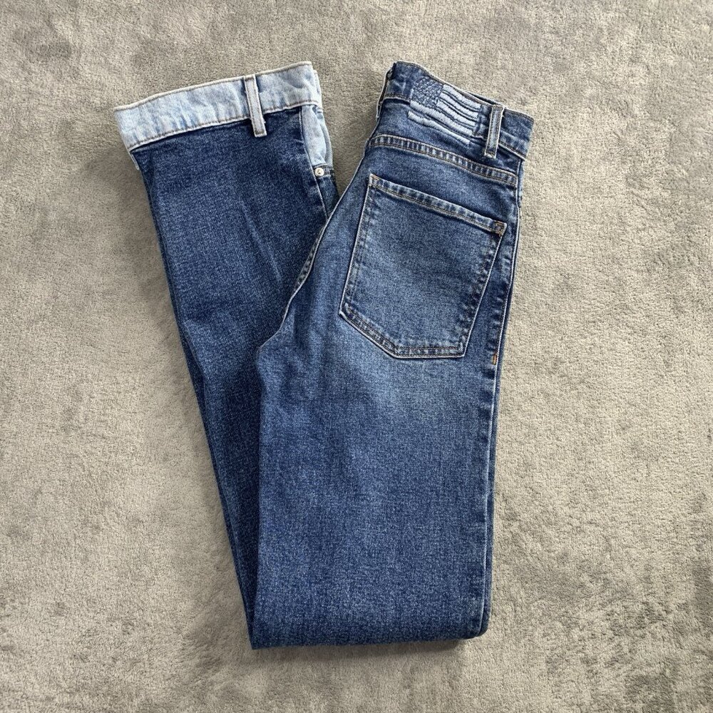 Revice Reverse Jeans Women’s 25 Upside-Down Cuff Hem Blue Denim Slim Casual